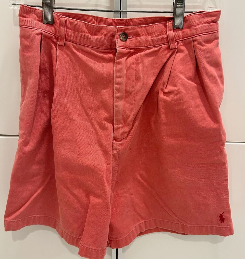 Ralph Lauren Sport Women's Sz 6 Pleated Chino Shorts Coral Pink Red Vintage 90s